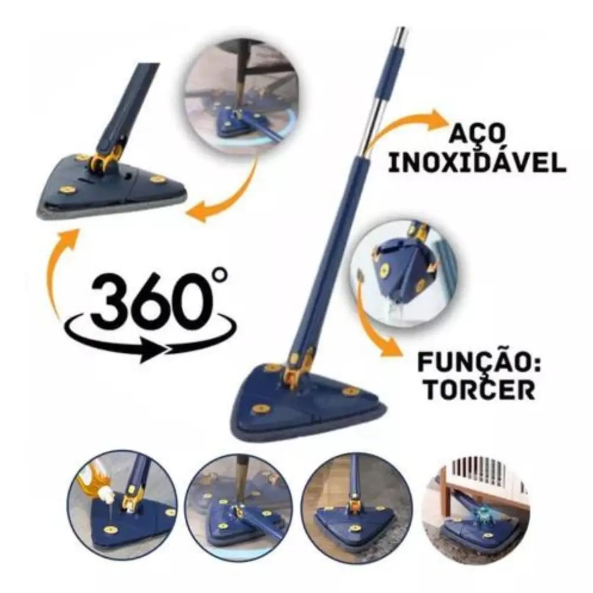 UNTIOR Adjustable Cleaning Mop Glass Floor and Wall Cleaner 360 Rotating Triangular Mop with Handle Magic Squeegee Deep Cleaning