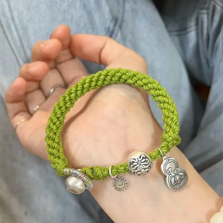 

Green Corn Handmade Cute Gourd Jidama Tibetan Style Braid Rope Carrying Strap Personalized Bracelet Lucky Bracelet