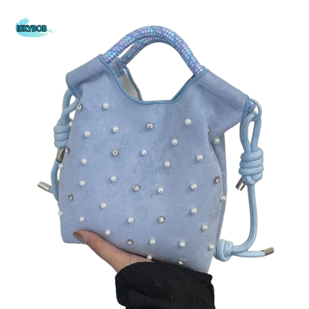 

Fashion Elegant Rhinestone Shoulder Bag Korean Style INS Crossbody Bucket Bag Phone Purse Portable Female Tote Bag Lady Girl