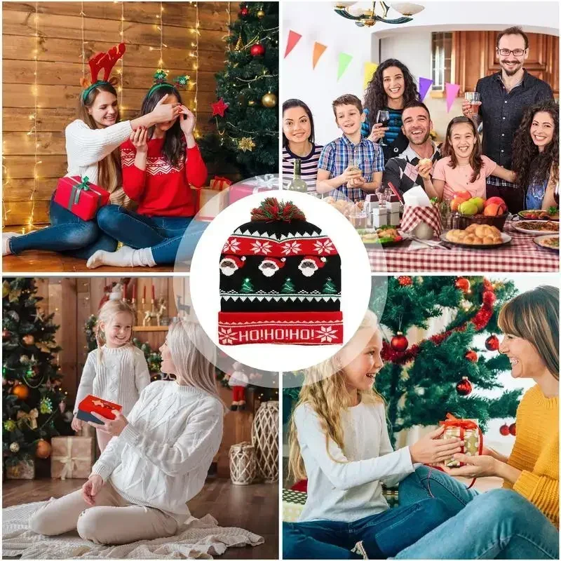 

Christmas Hat With Led Light Christmas Light Up Sweater Knitted Beanie Xmas Hat for Adults Kids Christmas Decor Supplies