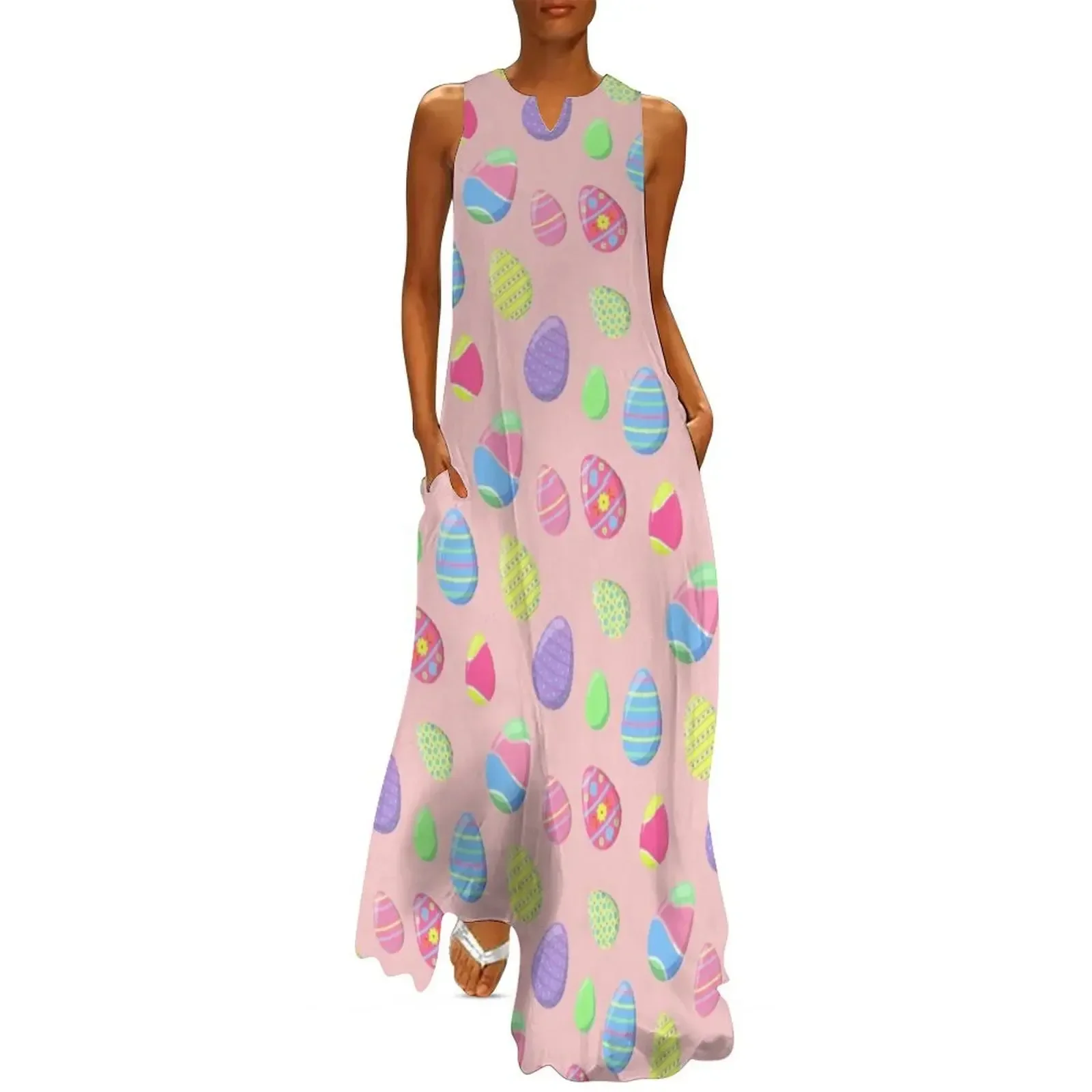 

easter eggs,pink,multicolor pattern Long Dress Women's dresses Bride dresses prom dress 2025 Summer dresses for women Dress