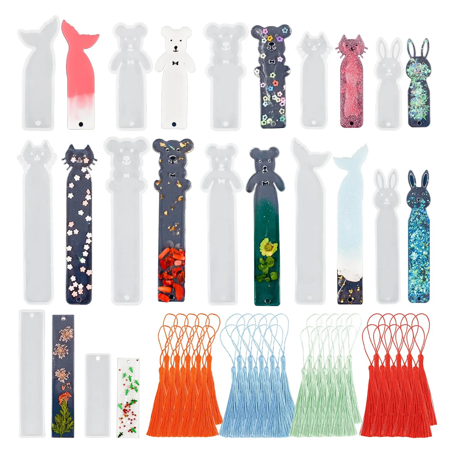 

1pc Fishtail Cat Claw Cat Rabbit Rectangle Shape Bookmark Silicone Mould Molds,DIY Bookmark Resin Molds, for Crafts Making