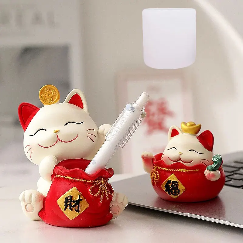 

Держатель для ручки Fortune Cat, силиконовая форма для рабочего стола, 3D гипсовый цемент, форма для поделки чая, домашнее животное, сделай сам, животное, бетонная смола, форма для изготовления свечей