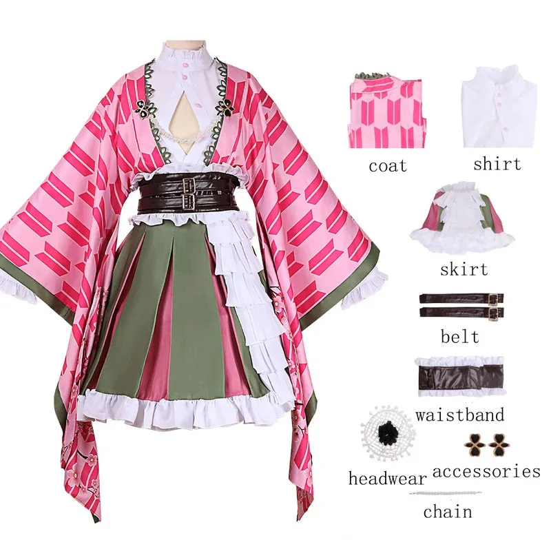 Anime Demon Slayer Mitsuri Kanroji Cosplay disfraz peluca 5 aniversario kimono disfraces de Halloween para mujeres hombres; 3'v,6.h;8'