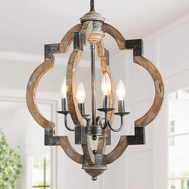 

Creative American Iron E14 Chandelier Light Porch Restaurant Kitchen Coffee Shop Bedroom Light Solid wood Pendent Lamps