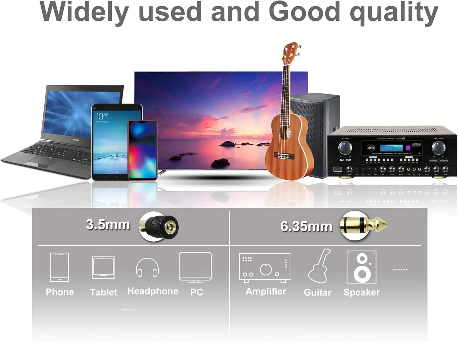 2 حزمة 6.35 ملم (1/4 بوصة) ذكر إلى 3.5 ملم (1/8 بوصة) محول صوت ستيريو أنثى، موصل سماعة رأس مطلي بالذهب