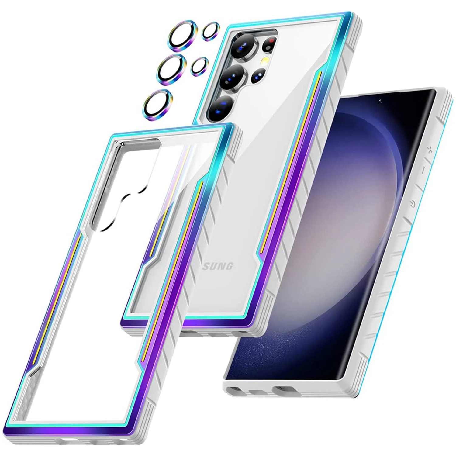 Do Samsung Galaxy S23 Ultra Case z ochroną obiektywu aparatu wojskowy pancerz odporny na wstrząsy metalowy silikon odporny na wstrząsy przezroczysty