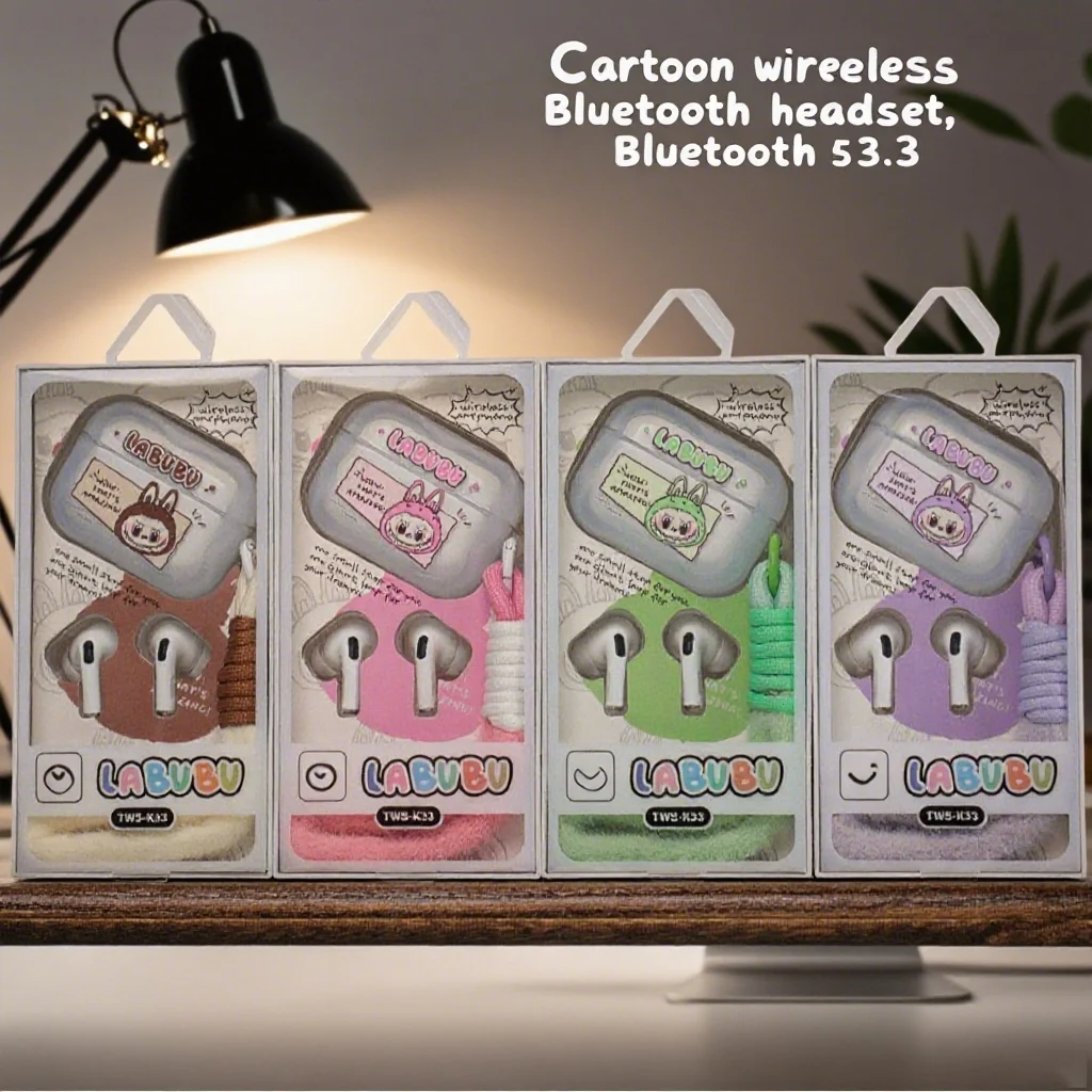 

Cartoon Doll Wireless Bluetooth Headphones with Protective Cover and Plush Hanging Rope TWS Earphones Bluetooth 5.3 HIFI Stereo