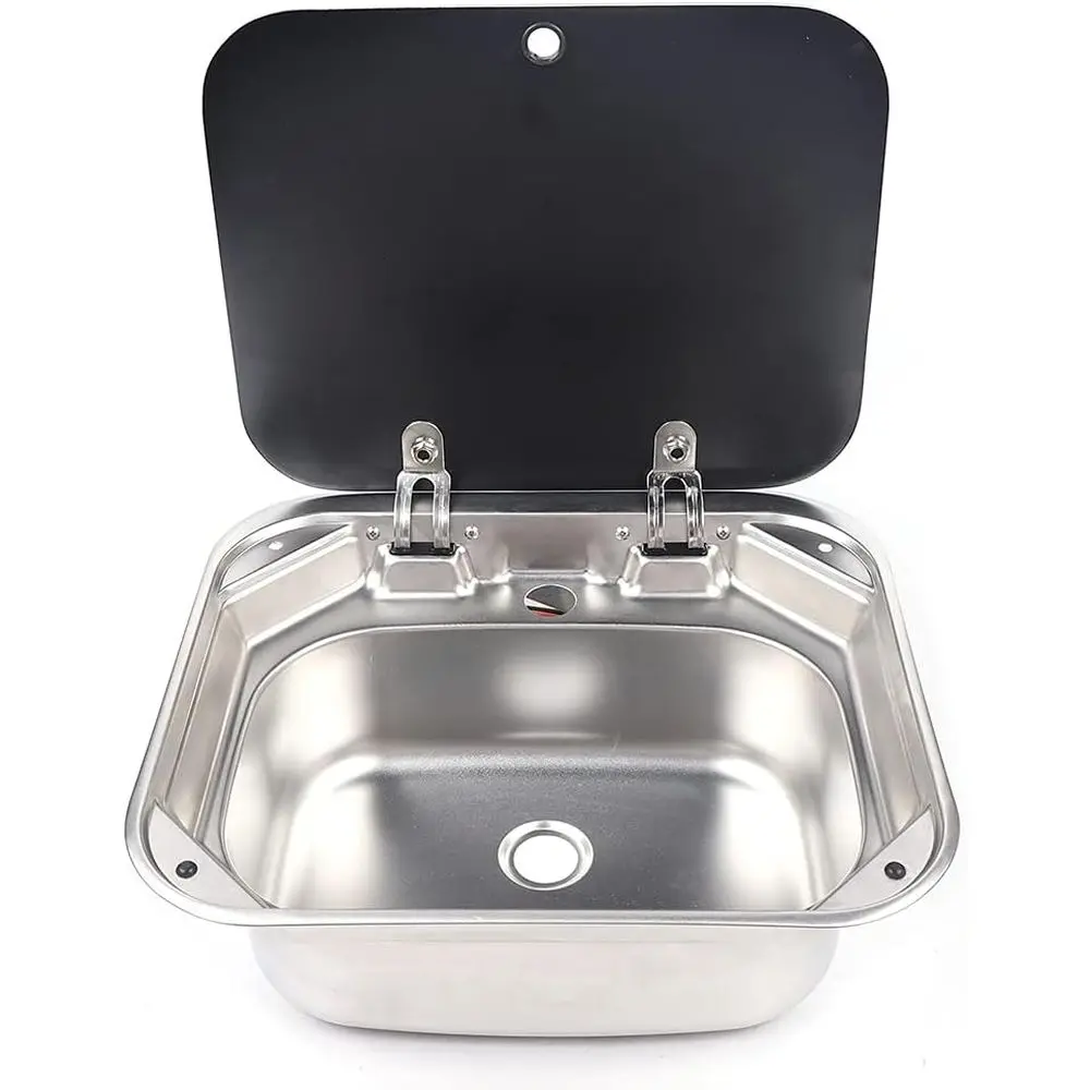 

Одинарная прямоугольная мойка для автодома из нержавеющей стали с крышкой из стекла и смесителем для холодной и горячей воды