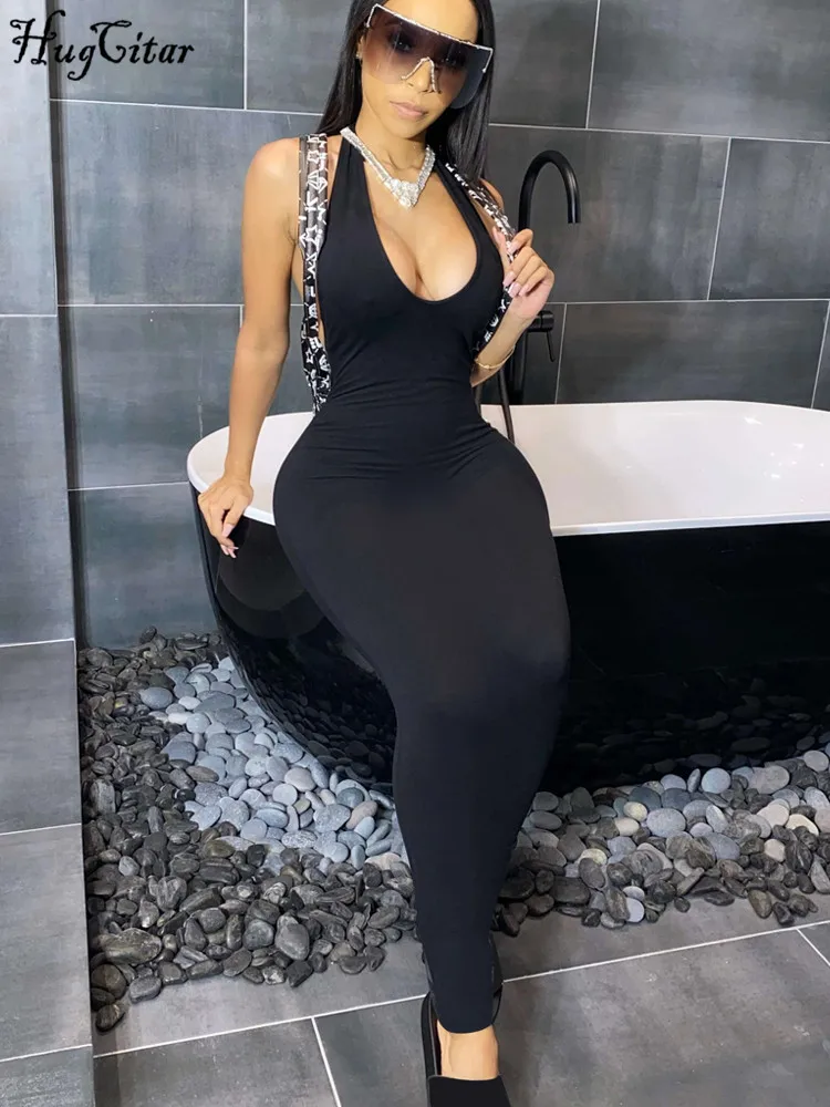 Hugcitar-Robe Maxi Dos auxpour Femme, Couleur Unie, Col en V, Sexy, Slim, Batterie, Maxi, Été, Mode, Vêtements Y2K, Streetwear, ix, Club