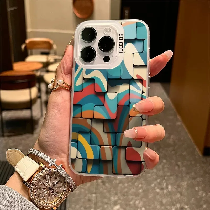 Stack Building Blocks Case For iPhone11 12 13 14 15 ProMax XSMax 14 15 7/8 Plus X XR XS Hard Shell Soft Edge Matte phone cases