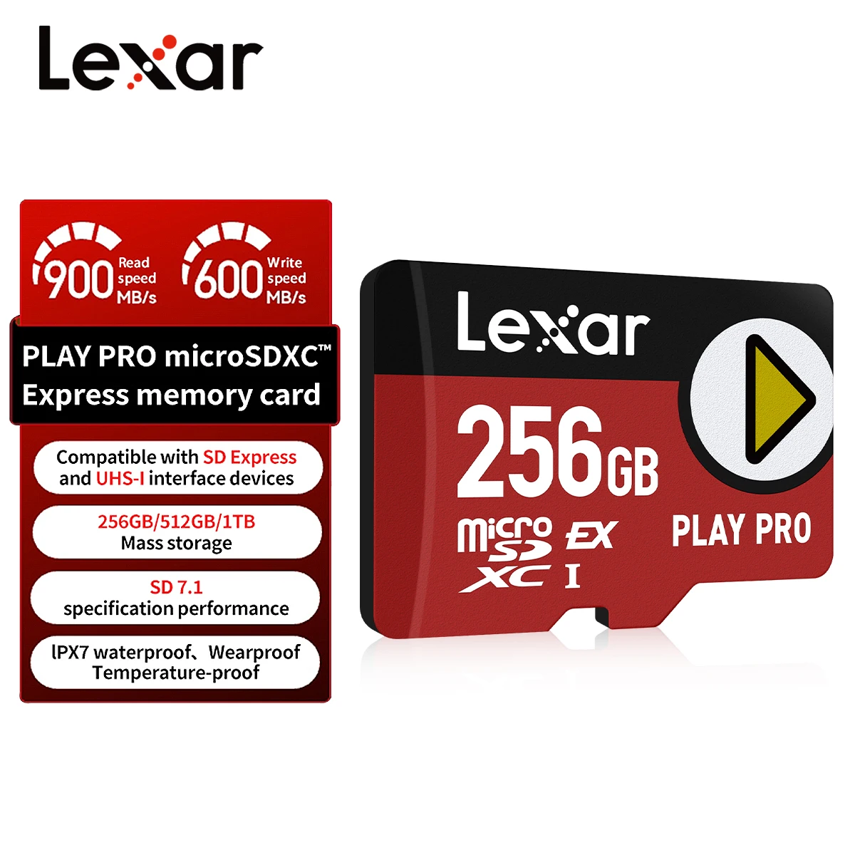 Lexar PLAY PRO microSDXC Express Memory Card 900MB/s Read 600MB/s Write V30 A2 256GB 512GB 1TB for Nintendo Switch 2 Steam Deck