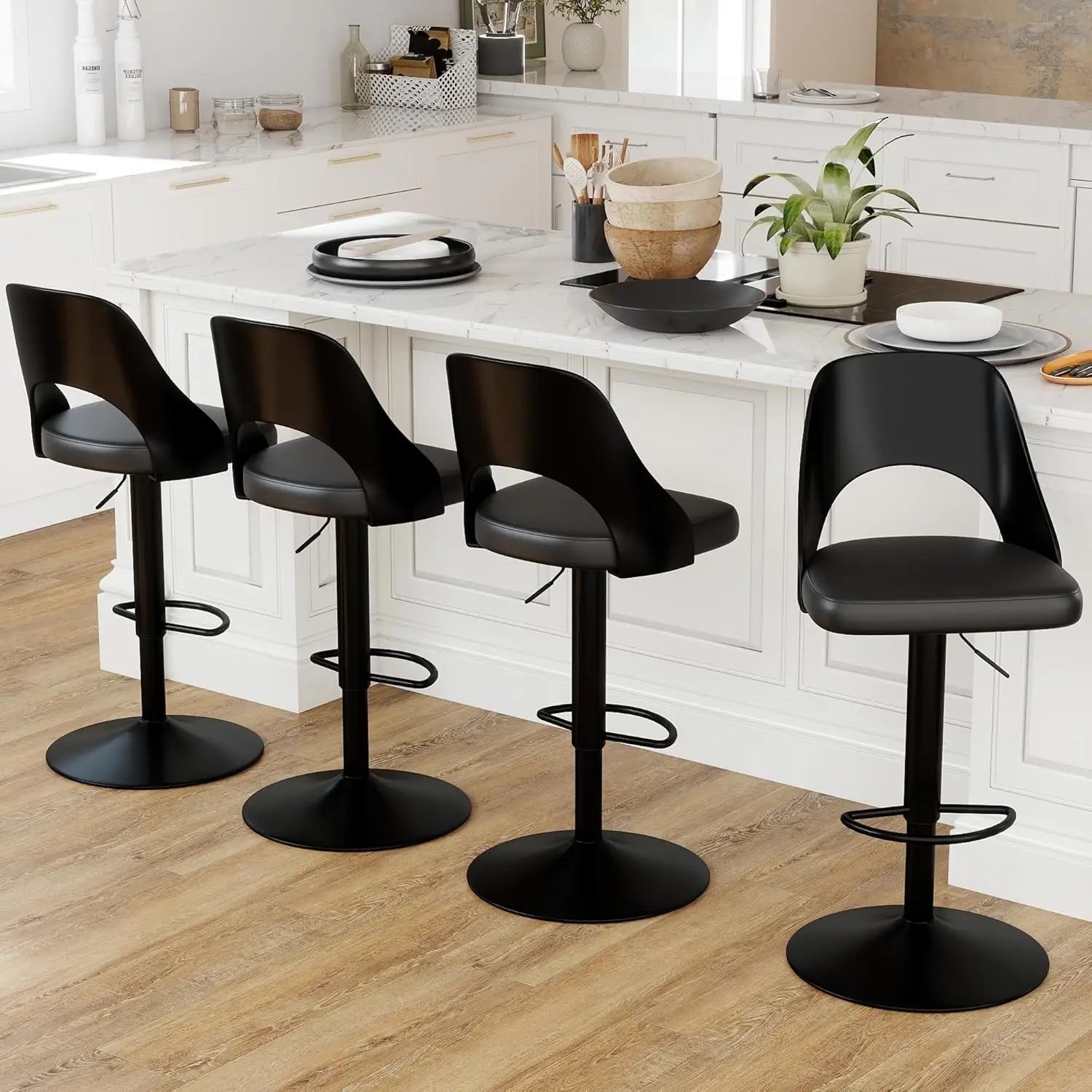 

Регулируемый поворотный барный стул, обитая гнутой древесиной спинкой, подставка для ног, кухня, столовая, 4 шт., черный, по индивидуальному заказу