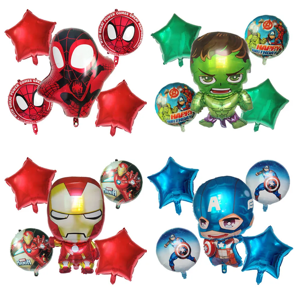 5pcs Spiderman Balloon Children’s Birthday Party Decorations Captain America SpiderMan Iron Man Hulk Aluminum Balloon