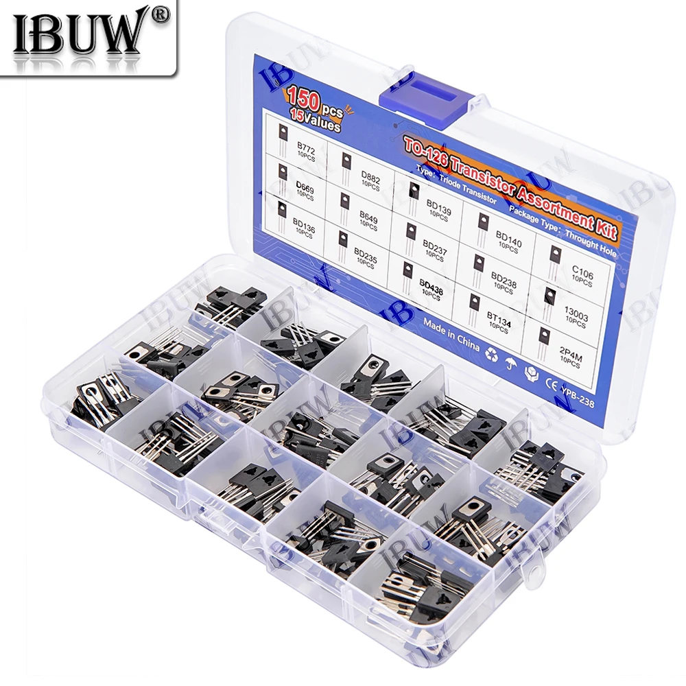 150PCS TO-126 Transistor Assortment Kit Pack BD139 BD140 C106 D669 B649 D237 D238 13003 BD136 BD235 BD438 BT134 2P4M B772 D882