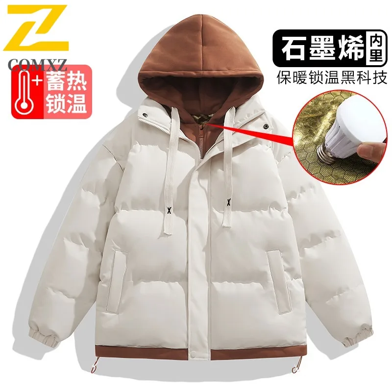 COMXZ 2025 Winter Graphene Lined Unisex Puffer Jacket American style Two Piece Waterproof Windproof Outdoor Hooded Cotton Coat