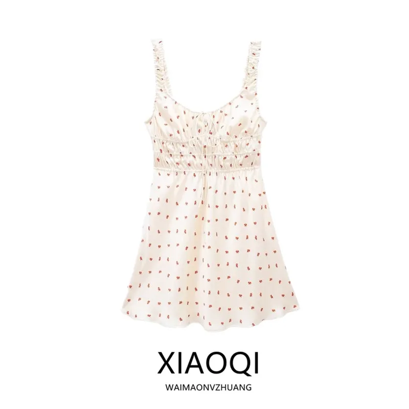 2024年夏 レディース 花柄プリント シルクサテン ホルターネックドレス エレガント 高品質 ワンピース ノースリーブ ネックライン 素材構成