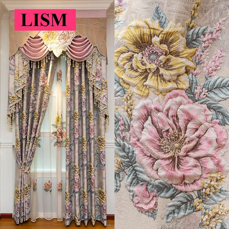 European Luxury Embossed Thickened Curtains for Living Room Bedroom Villa High-precision Jacquard Decor Custom White Tulle