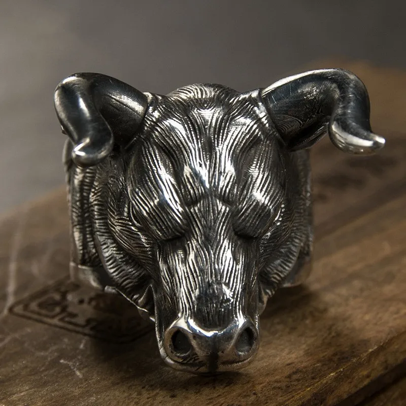 Domineering Cattle Head Ring This Animal Year Good Lucky Jewelry Ox Ring for Men Women Animal Ring Party Jewelry Accessories