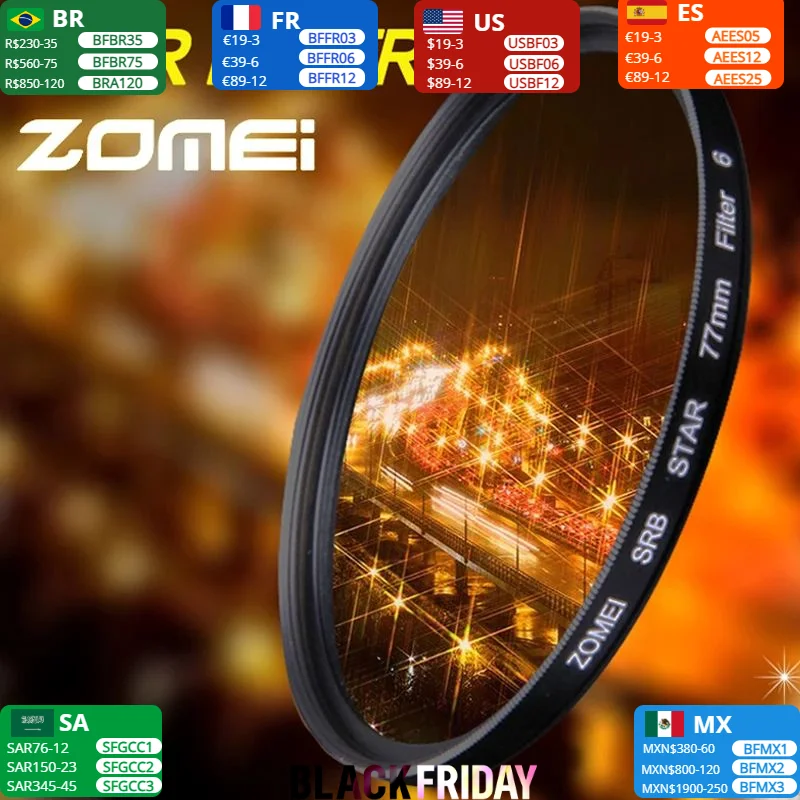 Zomei Star Line Star Filter 4 6 8 Piont Filtro Camera Filters 40.5 49 52 55 58 62 67 72 77 82mm For Canon Nikon Sony DSLR Camera