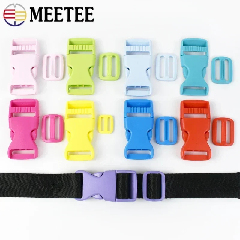 10Sets 15/20/25mm Colored Plastic Release Buckle Tri-Glide Slider Adjust Clasp Backpack Strap Buckles Pet Collar Clamp Hook