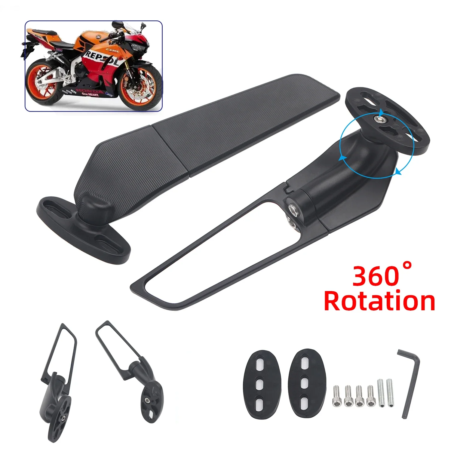 For Honda CBR250R CBR300R CBR500R CBR600R Motorcycle Mirror Modified Wind Wing Adjustable Rotating Rearview Mirror