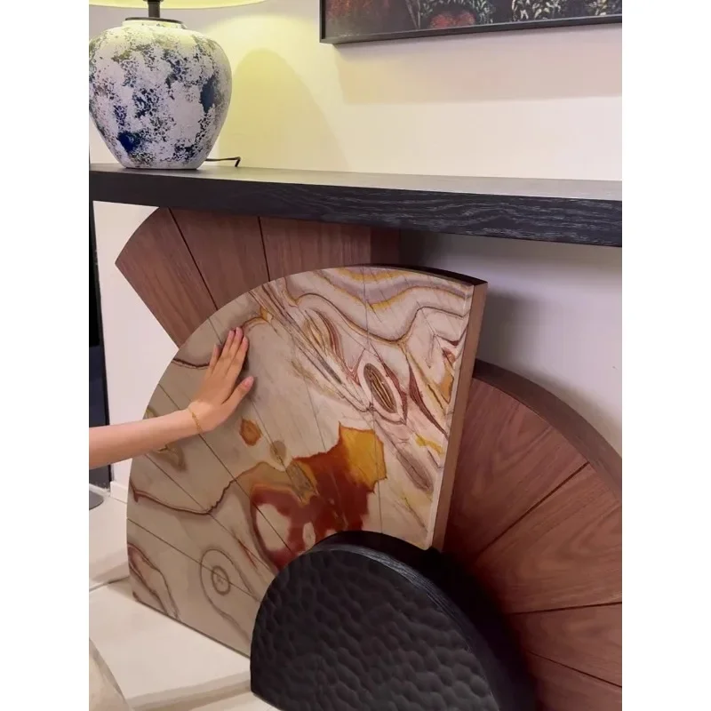 Fan-shaped Entrance Platform New Chinese Light Luxury Table Entrance Door Art Solid Wood Ring Chen Advanced