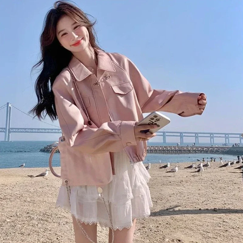 

​Women's 2025 Spring PU Leather Jacket Short Loose Premium Casual Design Petite Top Coat​