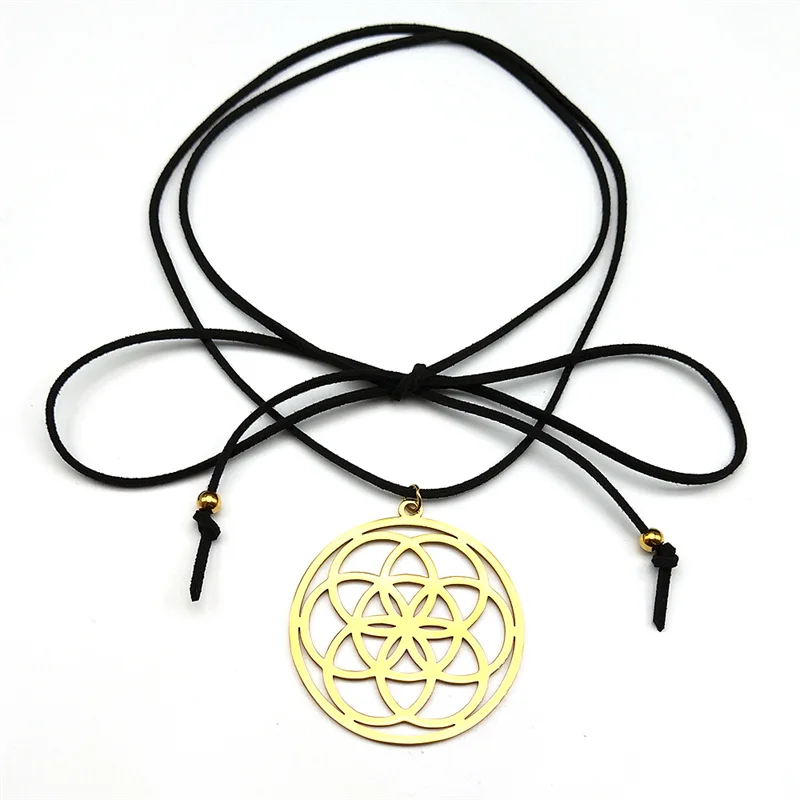 

Yoga Flower of Life Stainless Steel Mandala Necklace for Women Men Sacred Geometry Seed of Life Long Chain Talisman Jewelry