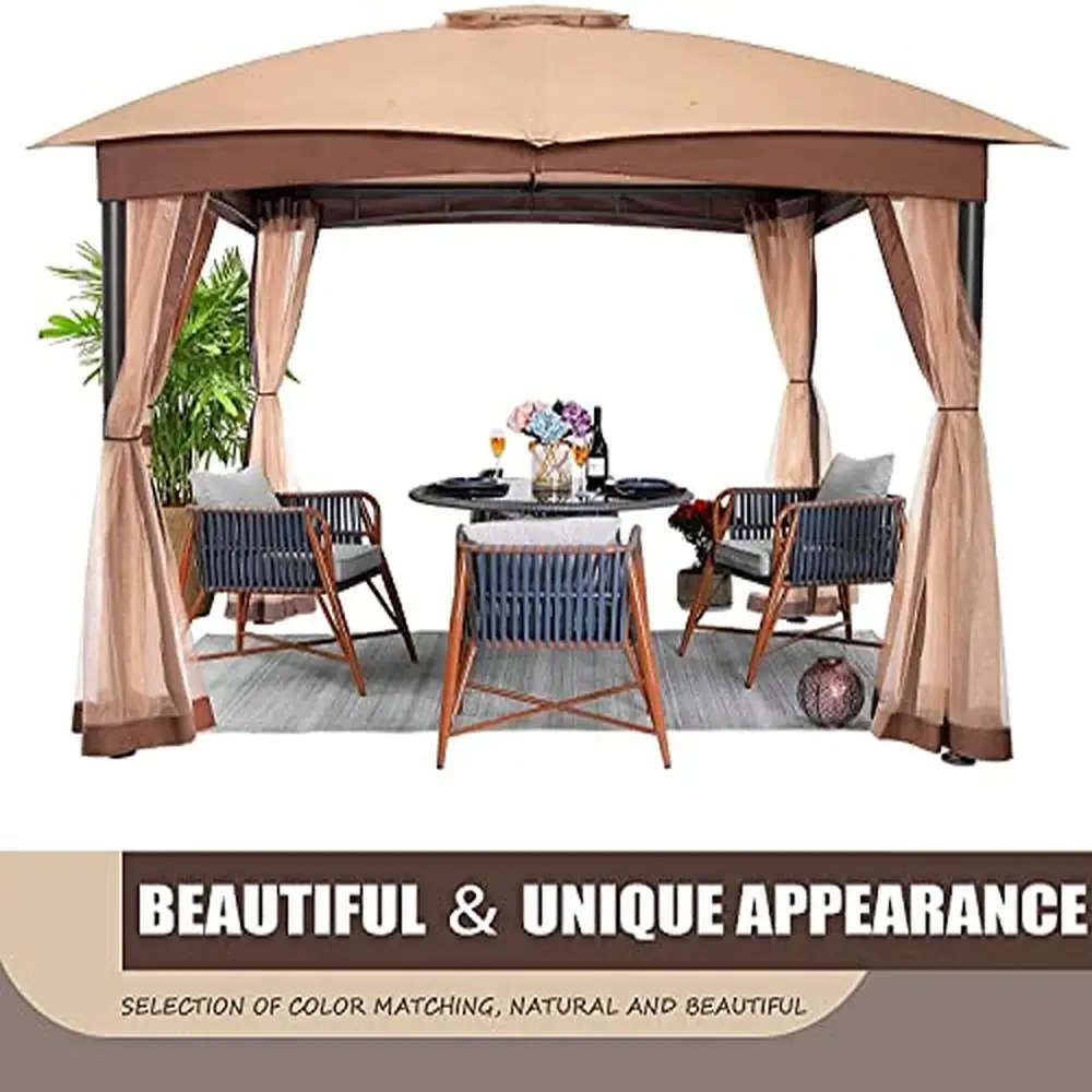 Gazebo Patio Double Vent Canopy Outdoor Privacy Netting Pavilion Steel Setup Classic Gorgeous Look Durable Frame Vented Design