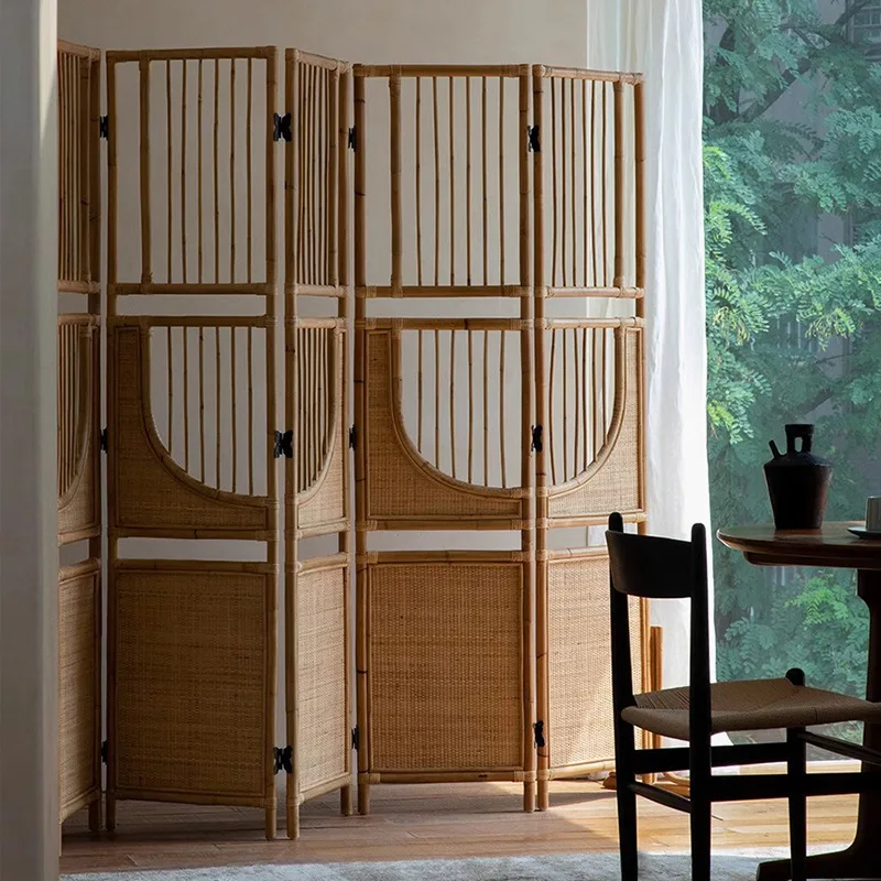 South East Asia rattan art, wabi sandy rattan screen, foldable room partition, hotel homestay tea room folding screen