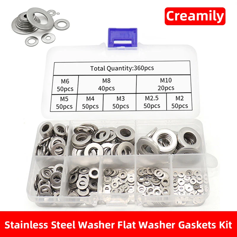 

Creamily Stainless Steel Washer Flat Washers Ring Plain Washer Gaskets Assortment Kit M2 M2.5 M3 M4 M5 M6 M8 M10 For Sump Plugs