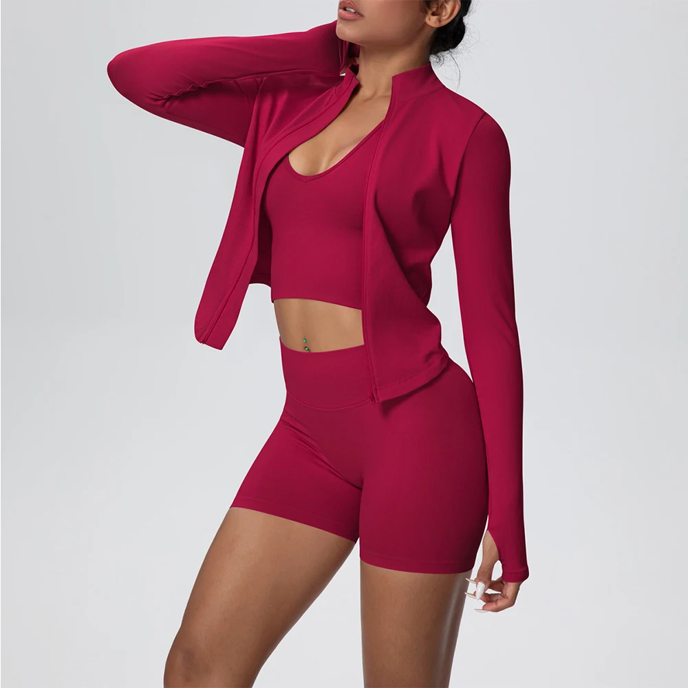 3pcs Women's Yoga Set Fitness Long Sleeve Shirt Sports Strap Bra High Waistshorts Fitness Running Workout Women's Fitness Set