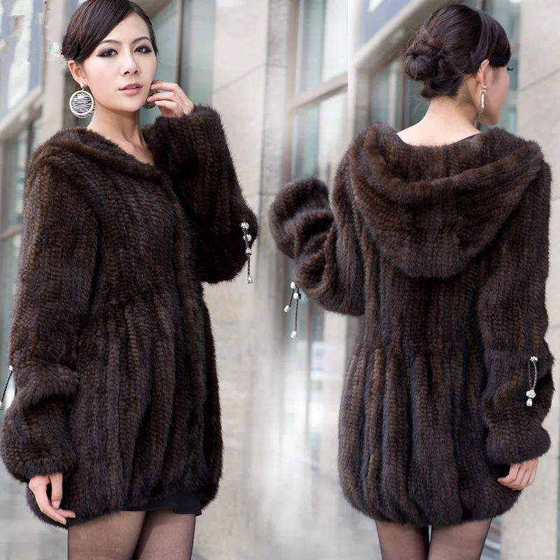 2022 New Winter Mink Fur Coat Women\'s Long-Sleeve Top Fashion All-Match Mink Knit Jacket Mink Knitted Female Coat