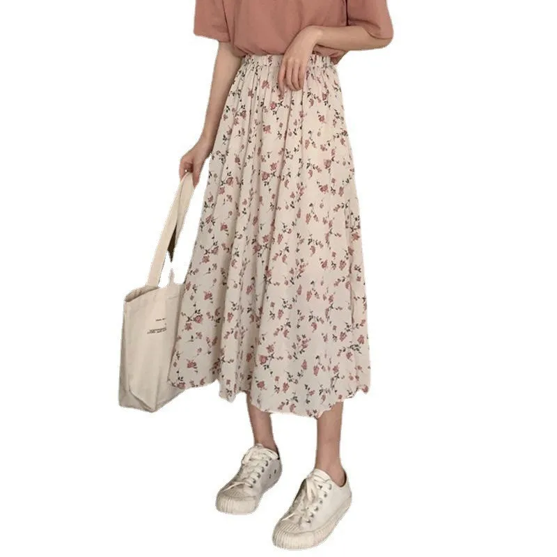 

Floral Flower Print Long Skirts Women Summer Vintage Y2K Cute Korean Fashion Lace Cheap Clothes Woman Maxi Skirt
