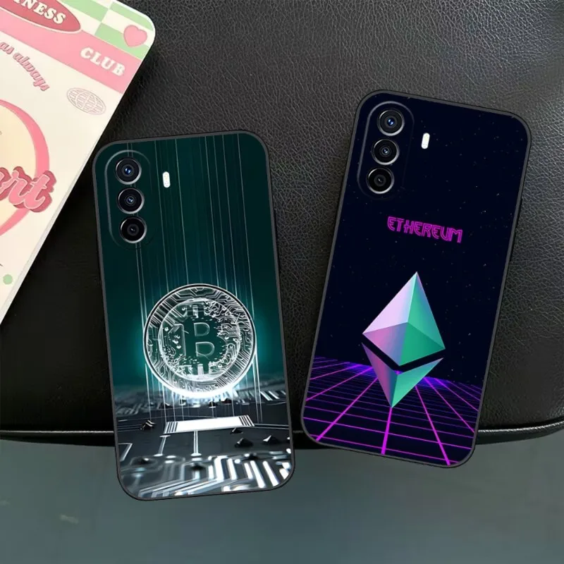 Bitcoin Ethereum Art Phone Case For Huawei P30 Lite P50 P40 P10 P20 Mate 40 Pro Plus Psmart Z 6 7 9 Luxury Back Cover