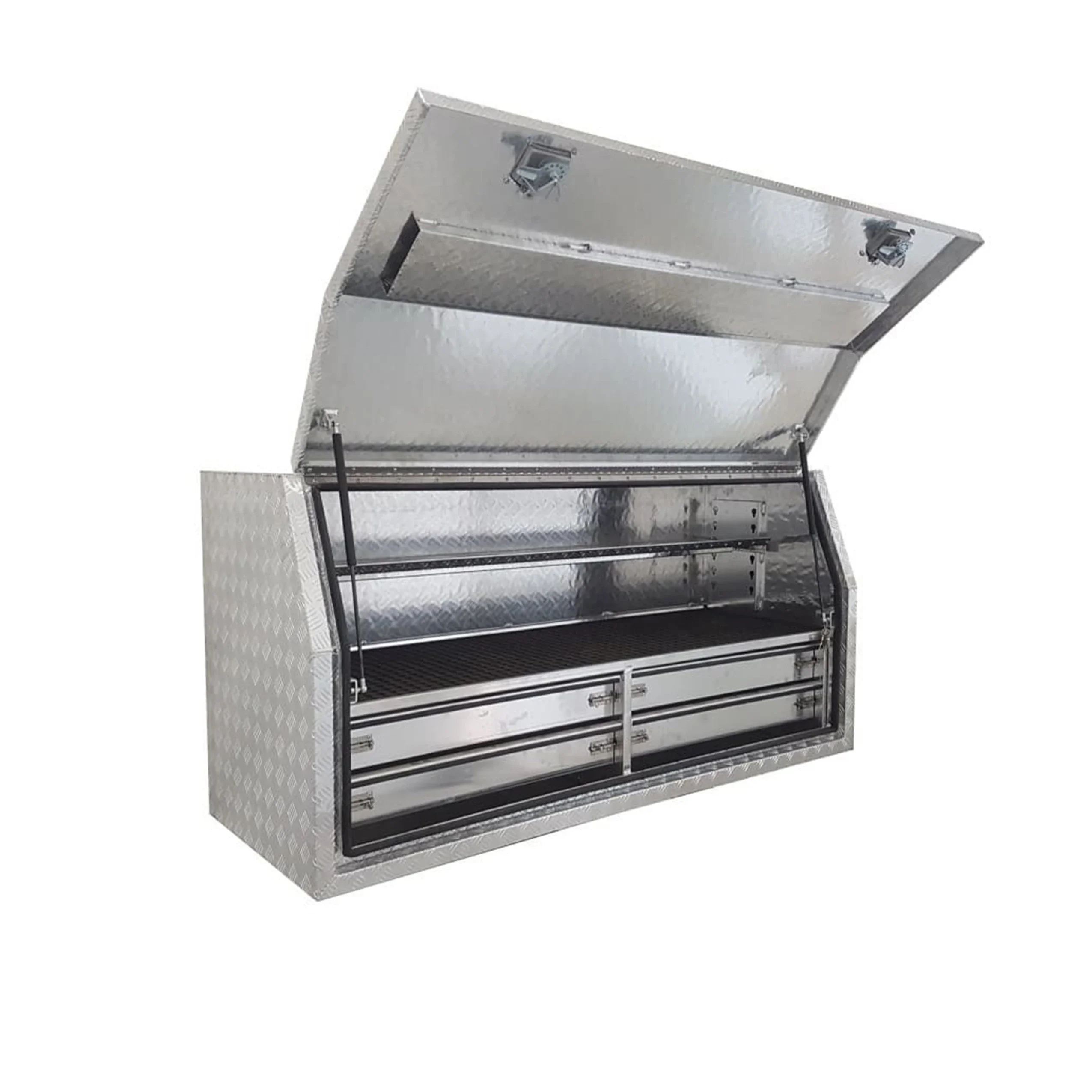 2024 High Grade Waterproof Aluminum Checker Plate Sliding Drawer Canopy With Handles And Locks