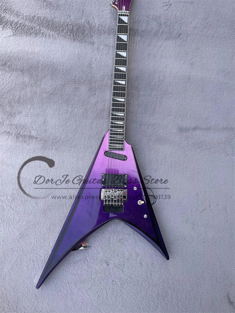 Metal Purple Electric Guitar V Shape Body Tremolo Bridge SH Pickups Rosewood Fingerboard