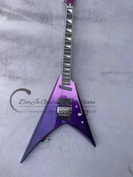 Metal Purple Electric Guitar V Shape Body Tremolo Bridge SH Pickups Rosewood Fingerboard