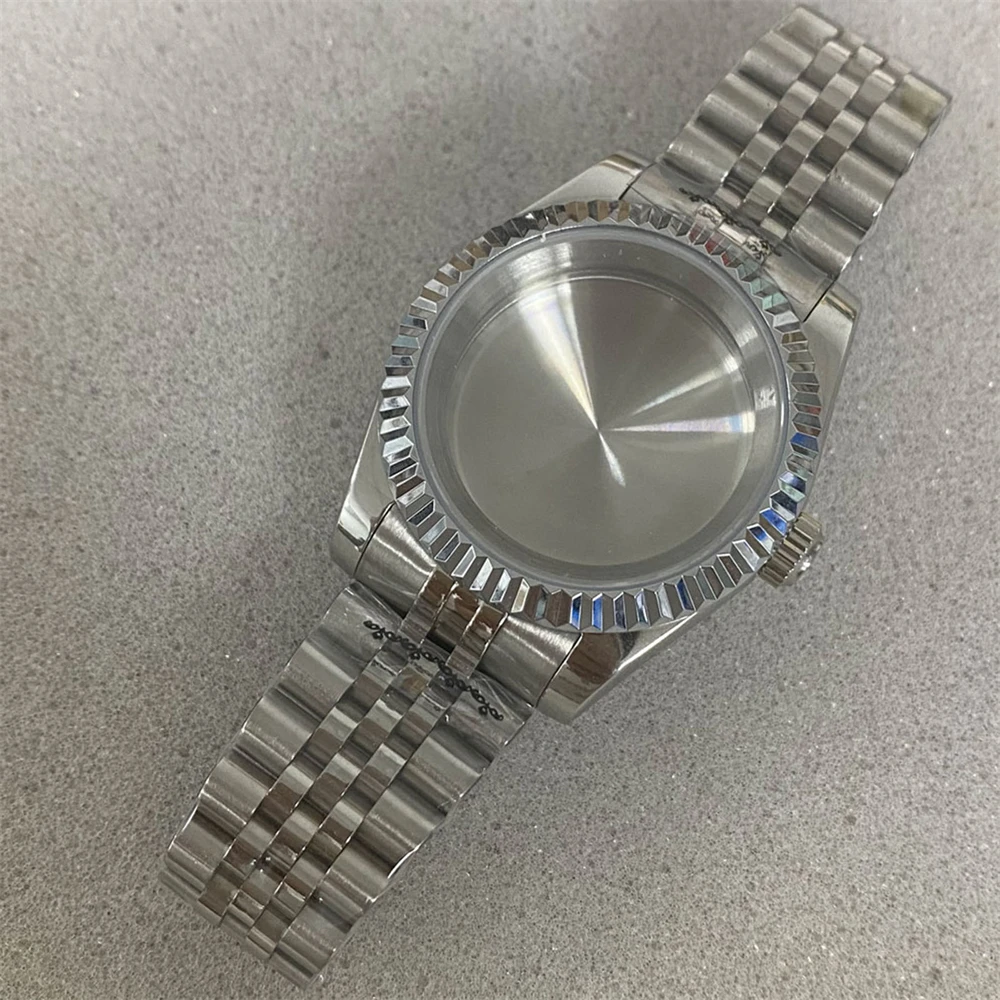 39MM Dog-tooth Ring Log Sapphire Glass Watch Case Stainless Steel Watch Case  for NH35 NH36 Movement