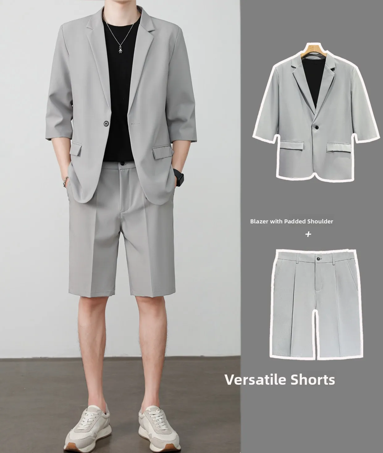 Light gray suit + shorts