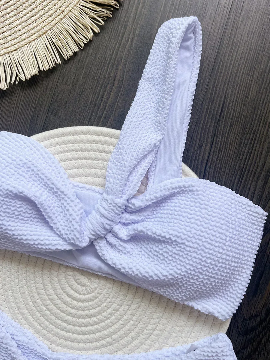 Bikini arrugado de un hombro para mujer, traje de baño femenino, conjunto de Bikini de dos piezas, bañador de corte de pierna alta, traje de baño para nadar