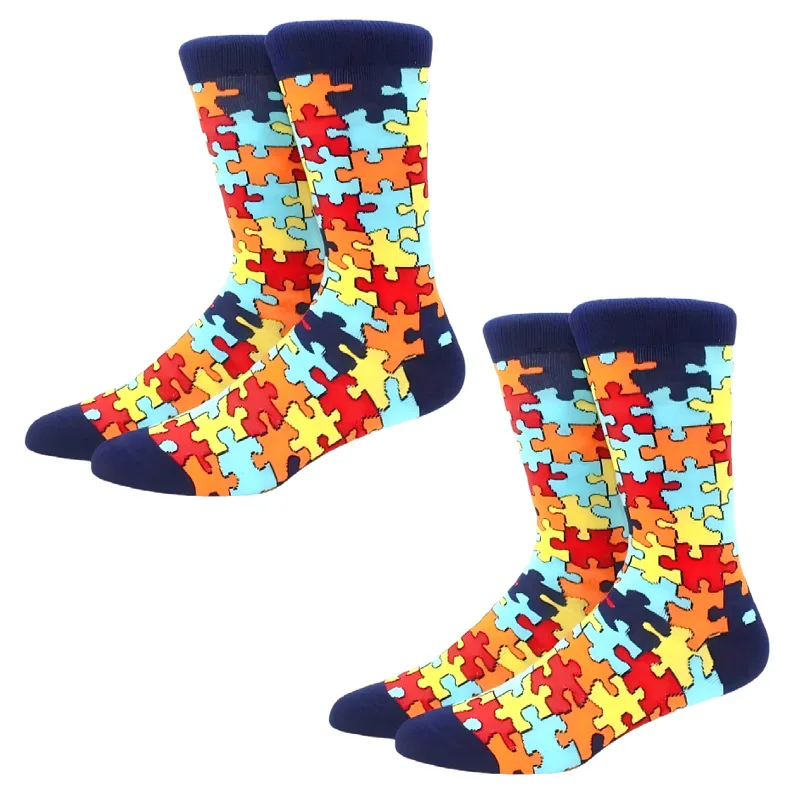 

Новый стиль, индивидуальные забавные цветные контрастные головоломки, всесезонные дышащие удобные мужские носки до середины икры (3 пары)