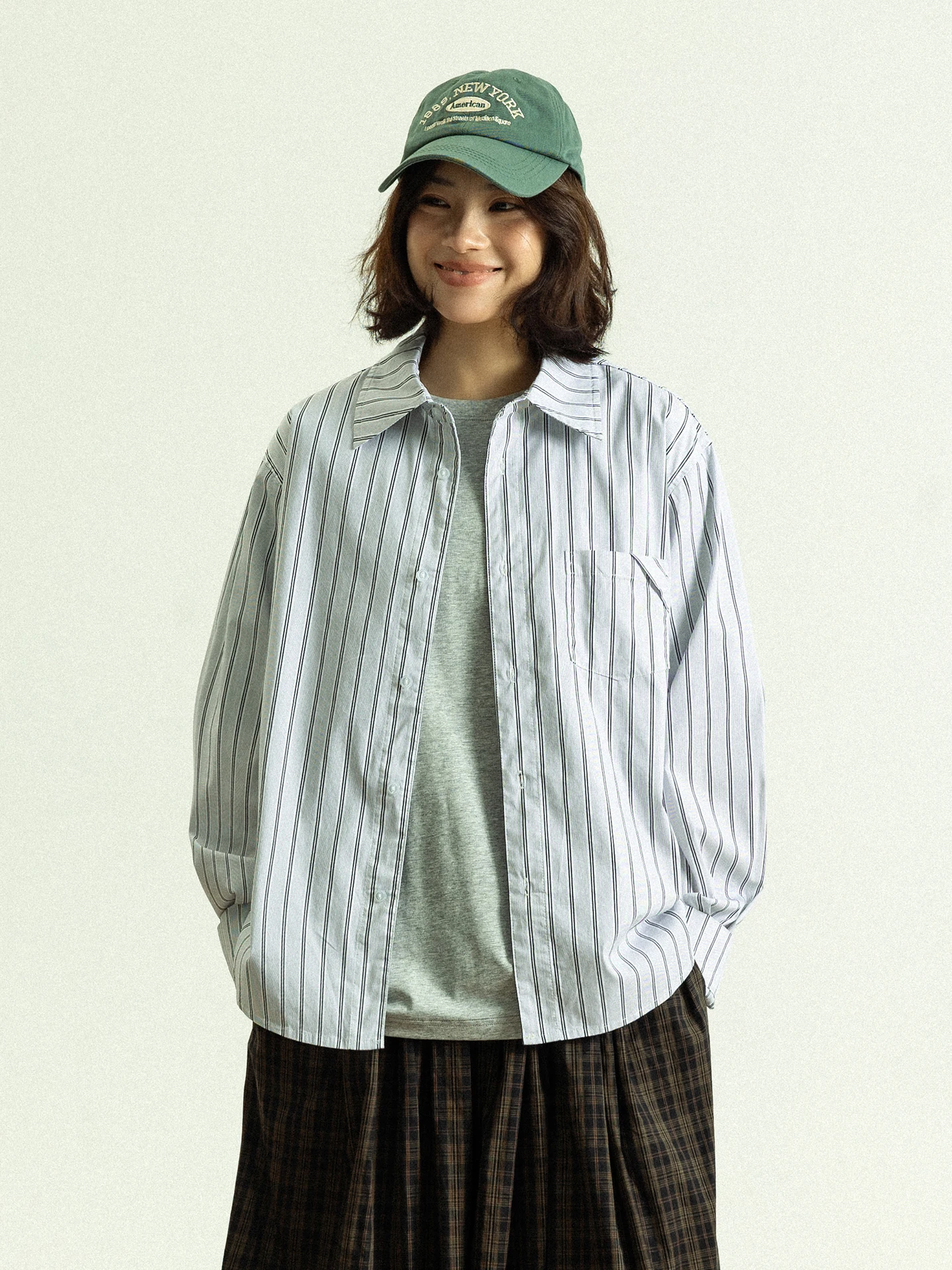 

Рубашка GoodNorth Spring с длинным рукавом, в полоску, свободного кроя, повседневная, с воротником, мужская, унисекс, из хлопка, с карманом