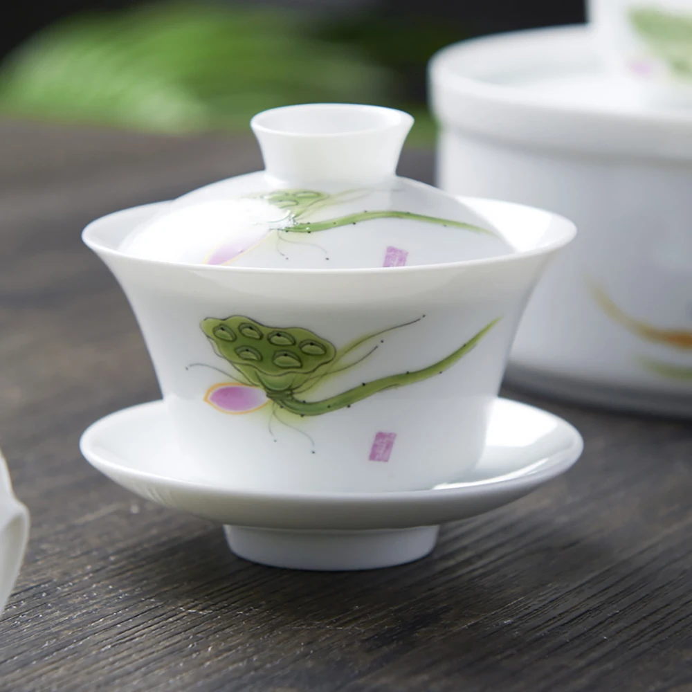 Фарфоровый чайный набор ручной работы Gaiwan Persimmon, Цзиндэчжэнь, Gaiwan, китайские чайные чашки Chawanmushi, чаша с крышкой