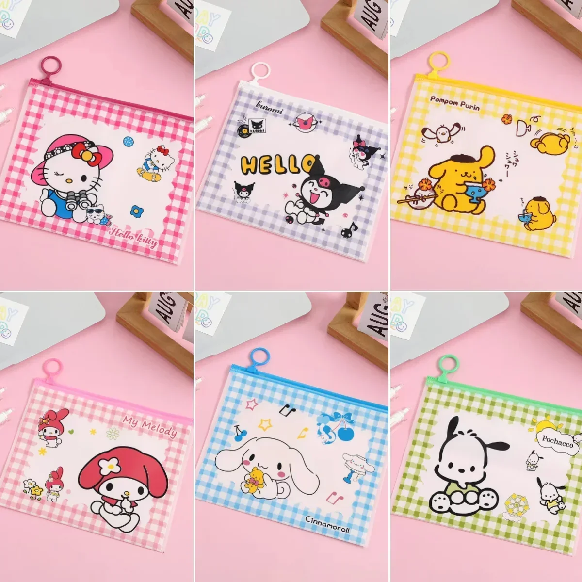 5Pcs Sanrio Kuromi Mymelody Cinnamoroll Pom Pom Purin HANGYODON Pochacco Cute Pencil Case School Pencil Bag birthday gift