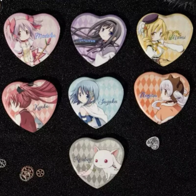 1/7pcs Anime Puella Magi Madoka Magica Kaname Madoka Cosplay Brooch Metal Heart Badge Tomoe Mami Backpack Pins Accesorios