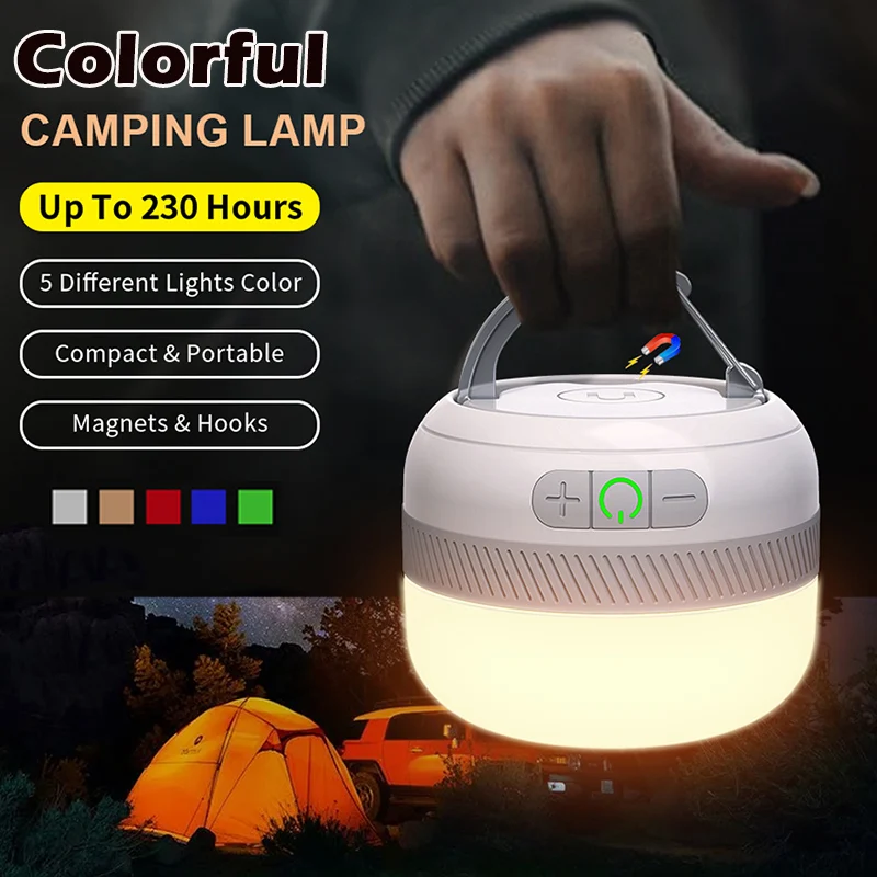 Colorful LED Camping Flashlight 230 Hours Rechargeable Camping Lantern with Magnet Portable Emergency Light Outdoor Tent Lantern