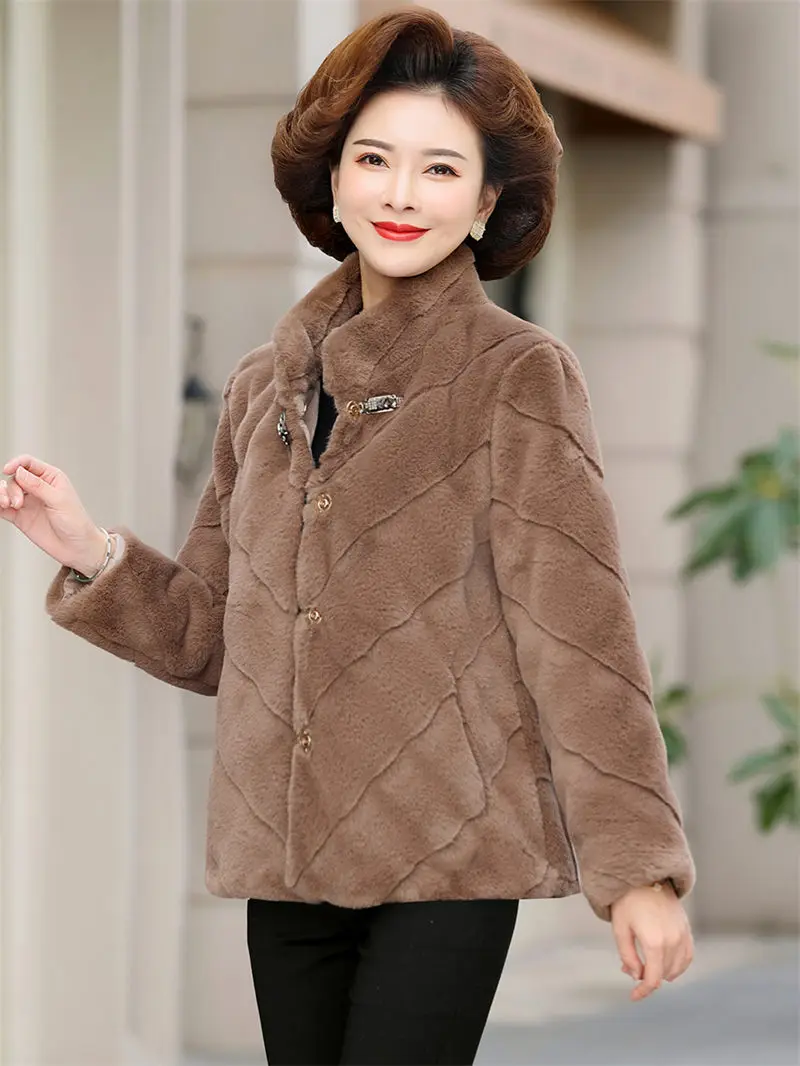 Mother's Autumn And Winter Clothing Mink Coat Women's Short Fashion Middle-Aged And Old Noble Ladies Woolen Jacket Abrigos T2021