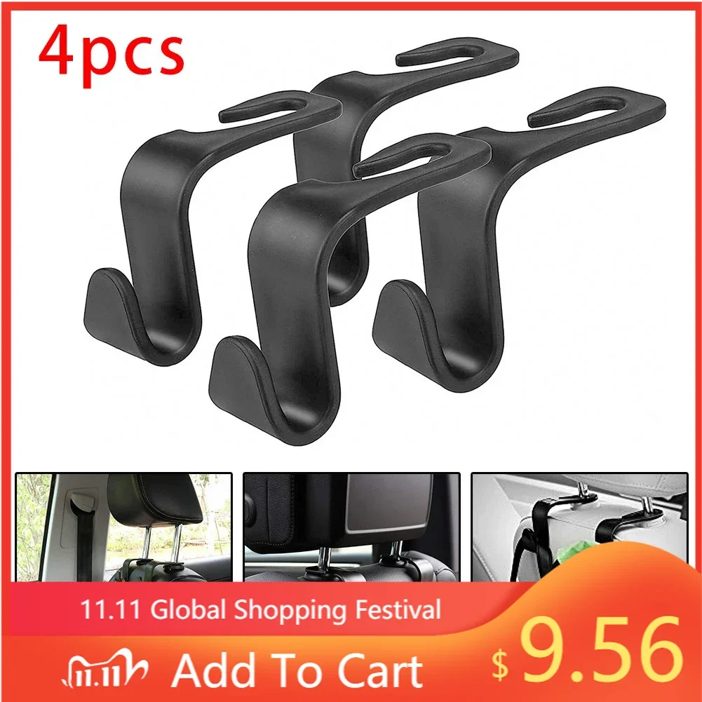 

4Pcs Car Seat Hook Car Seat Headrest Hook Back Seat Bag Handbag Hooks Under 20kg Headrest Hanger Storage Groceries